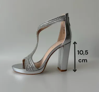 Sandale dama cu toc gros argintii GH107 T13-1